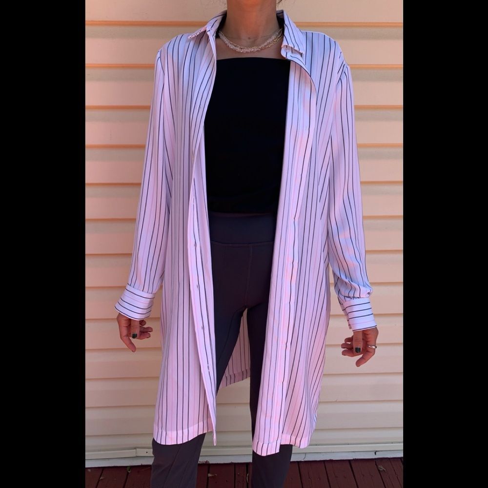 NWT Joe Fresh white striped long dress/shirt size S/P
